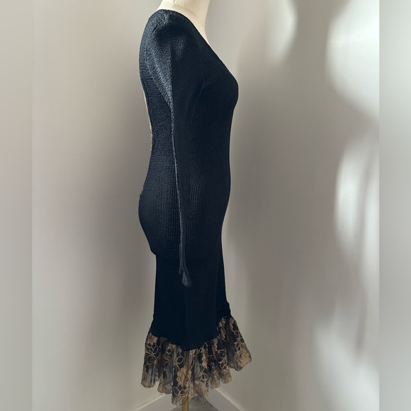 Mellow Mail Vintage 80’s Black Body Con Gold Lace Short Mermaid Dress - Picture 5 of 10